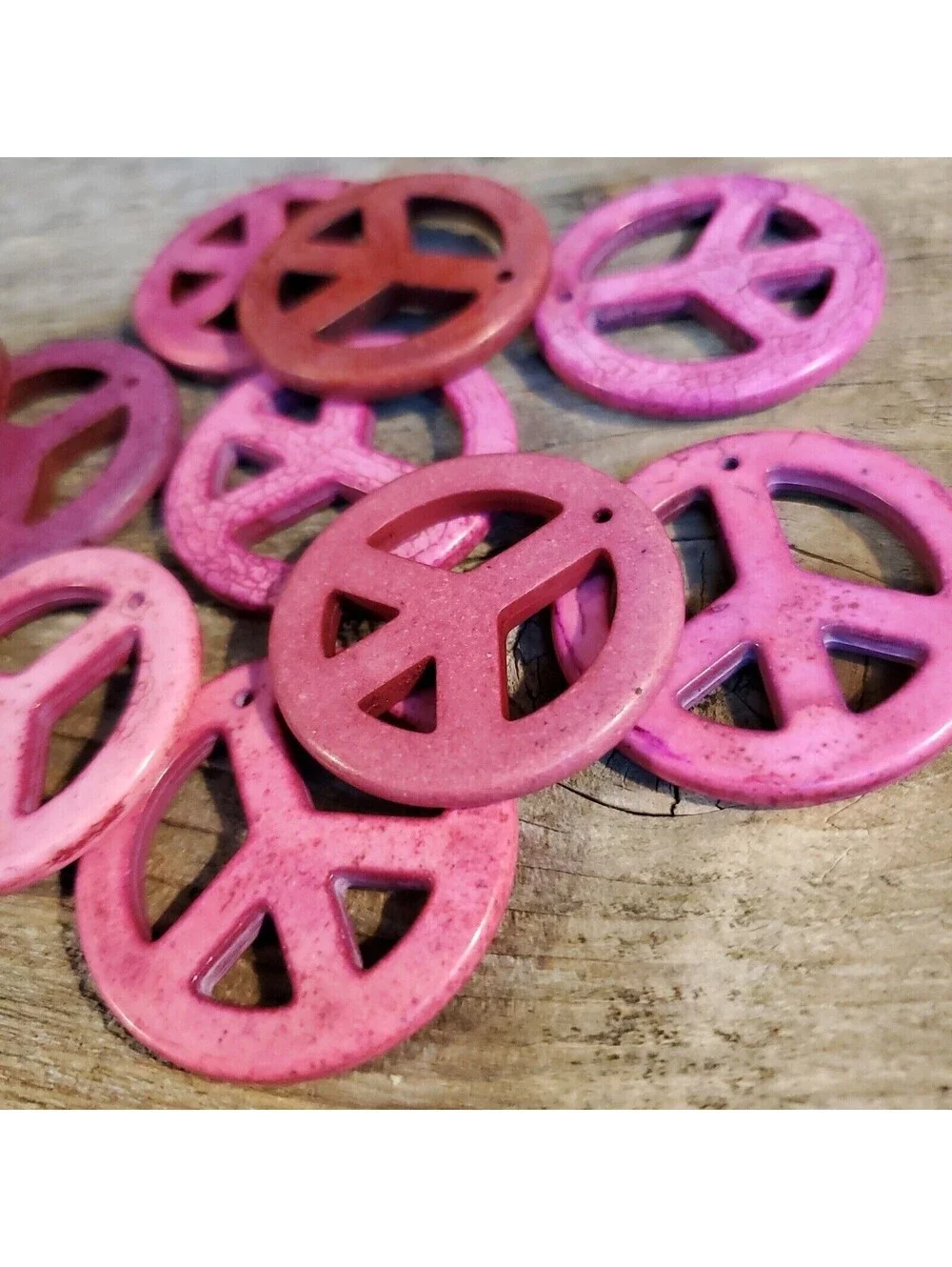 Peace Sign Pendant Pink Magnesite Stone with Matrix